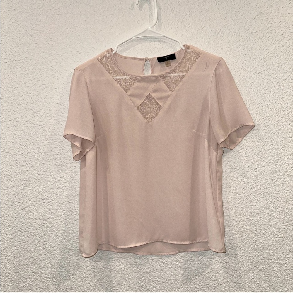Tahari Pink Asymmetrical Cut Out Blouse